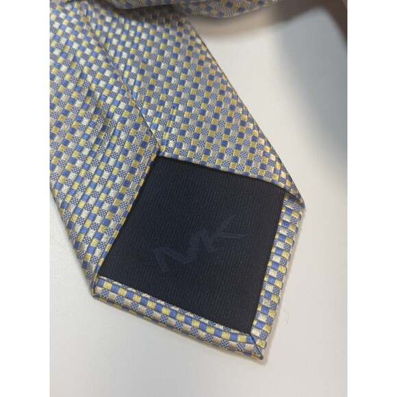 Michael Kors Blue Yellow Pastel Micro Check Silk Tie - Picture 6 of 9